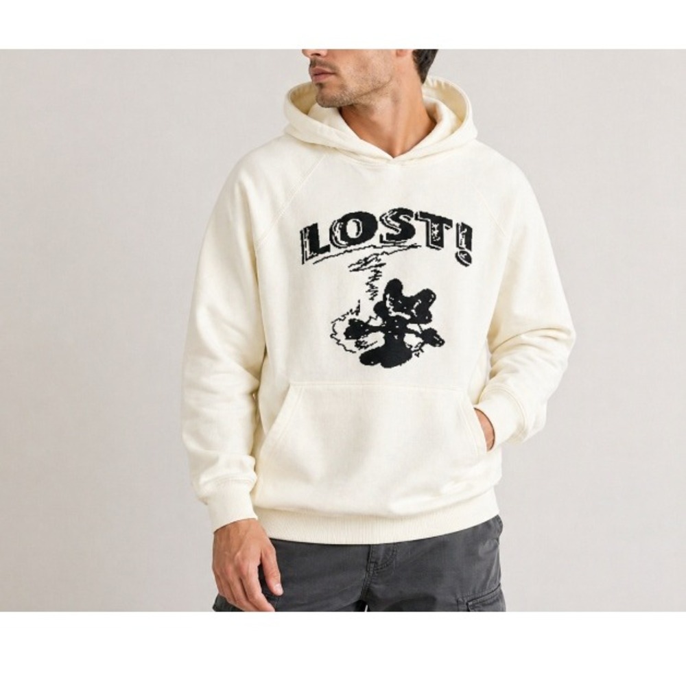 PPC Men's Off White Lost Graphic Knit Intarsia Streetwear‎ Hoodie Size XL NWT
